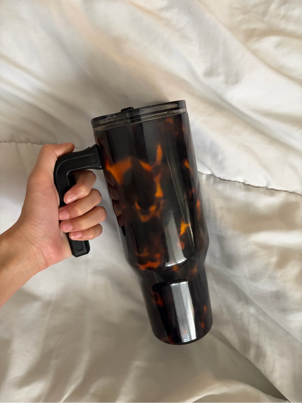 Insulated Tortoiseshell Travel Tumbler with Handle - Brown/Black
